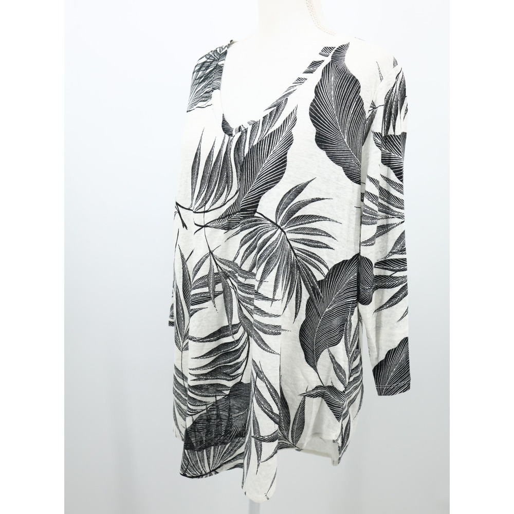 Tahari 100% Linen Tropical Leaf Print Tunic Top High Low Hem 1X NWT